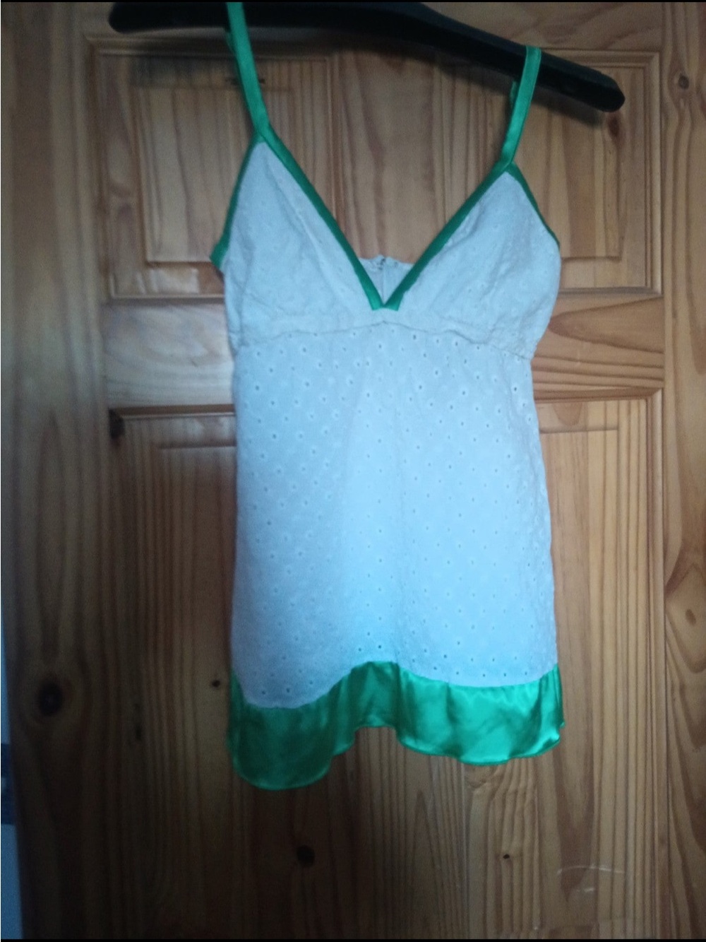 White Eyelet Camisole with Green Trim